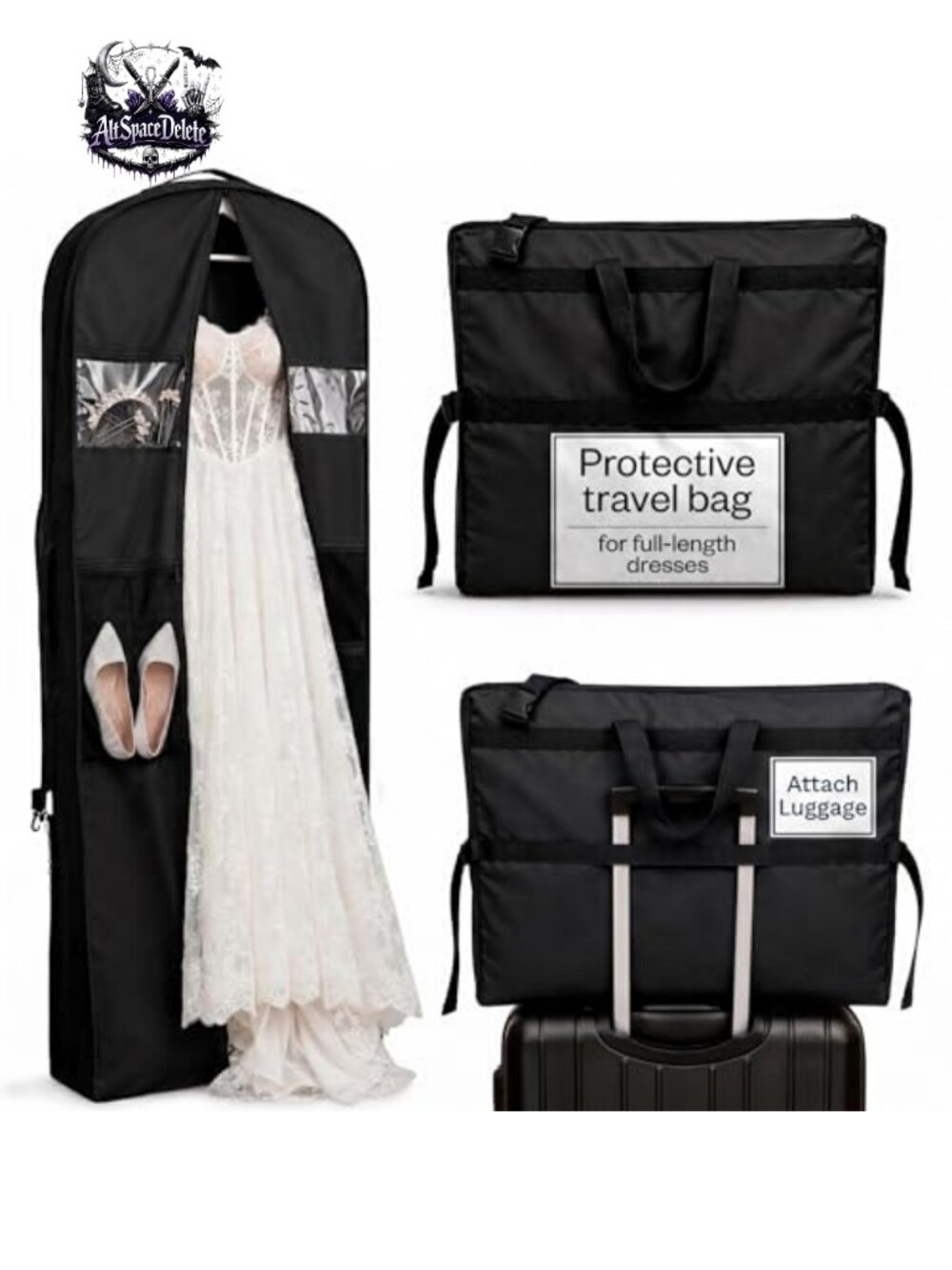 72" Waterproof Oxford Trifold Wedding Dress Garment Bag Travel Gown Carrier